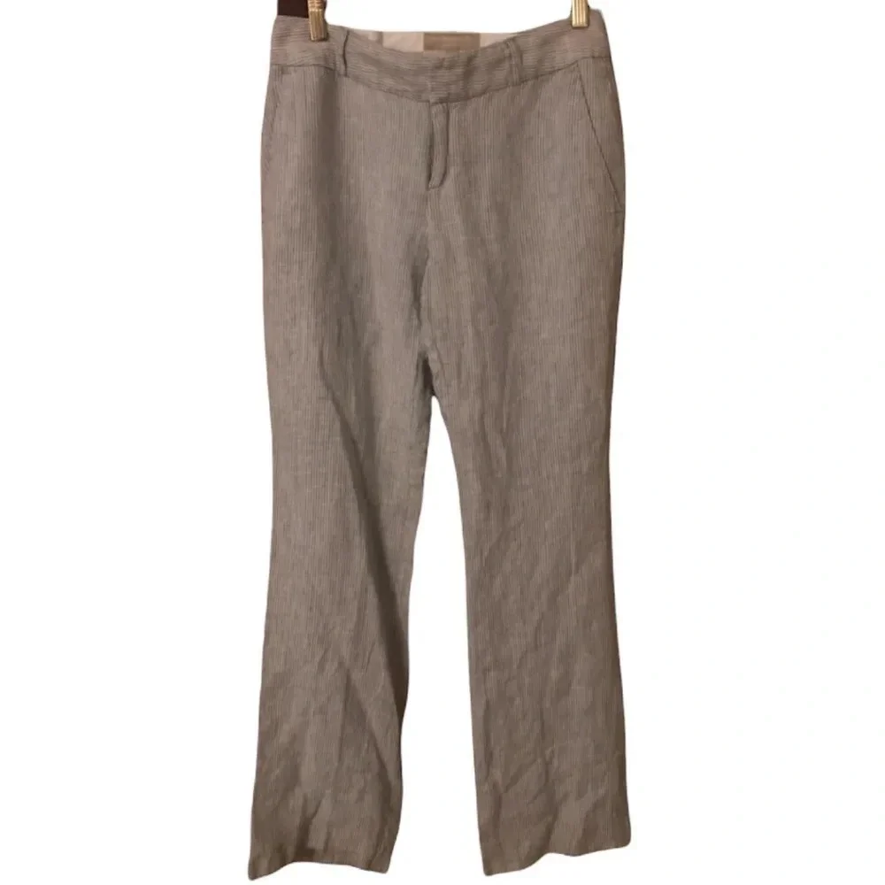 Banana Republic Linen Grey Stripe Martin Fit Trouser pant chic coastal Old Money